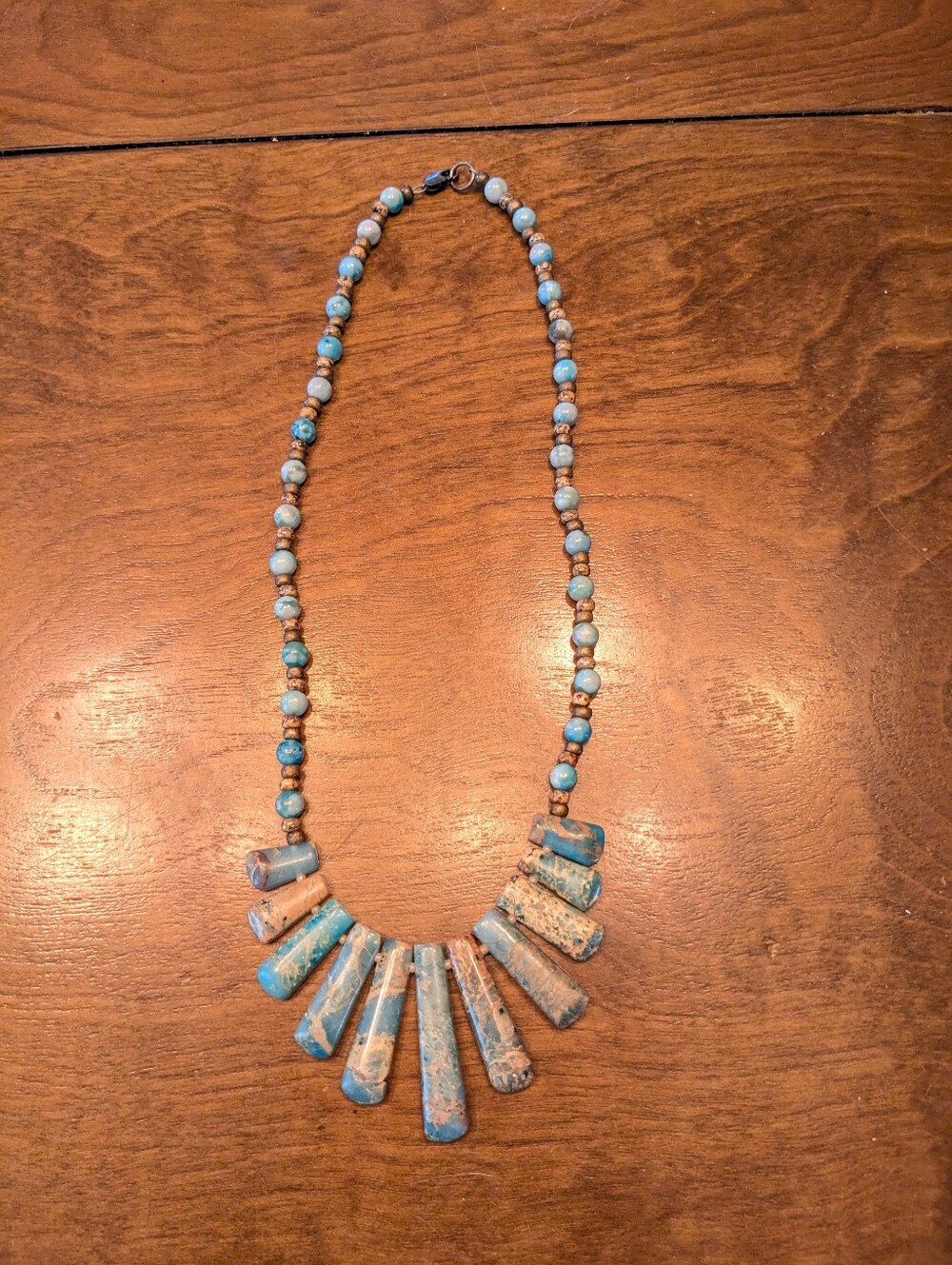 Handmade Blue Impression Jasper Stone Statement Necklace-18"